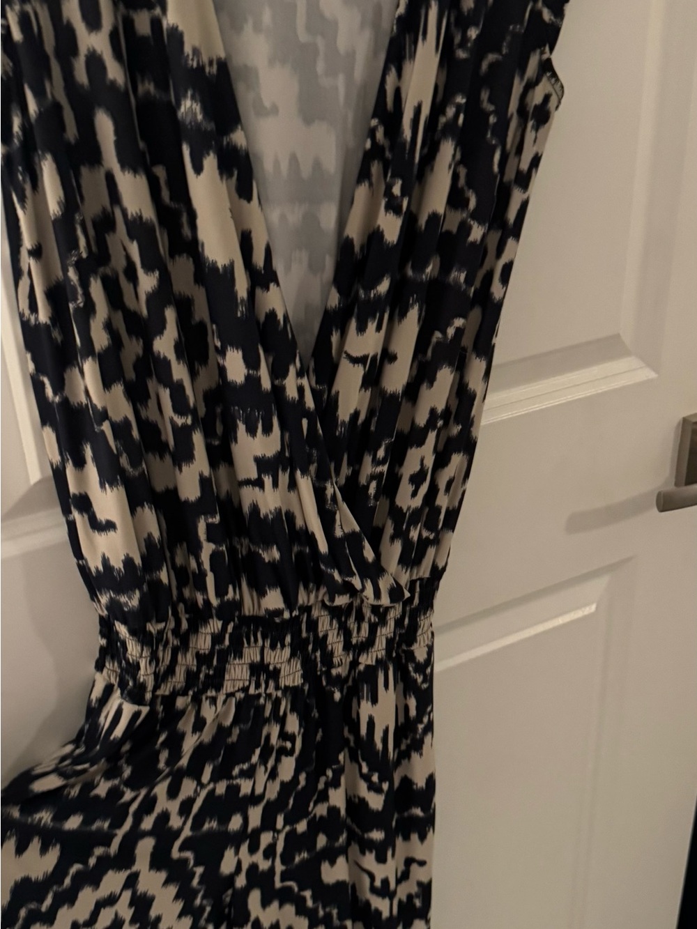 INC International Concepts Black and Cream Printed V-Neck Maxi Dress